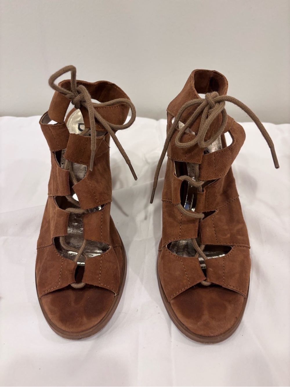 Diba Brown Suede Lace-Up Cutout Heels